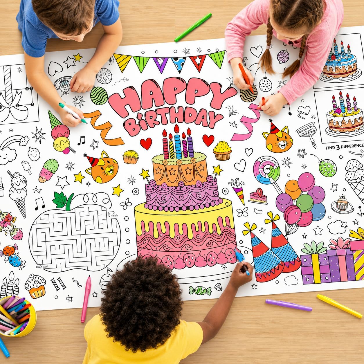 Table Cloth Disposable - Poster Gigante da Colorare per Bambini,